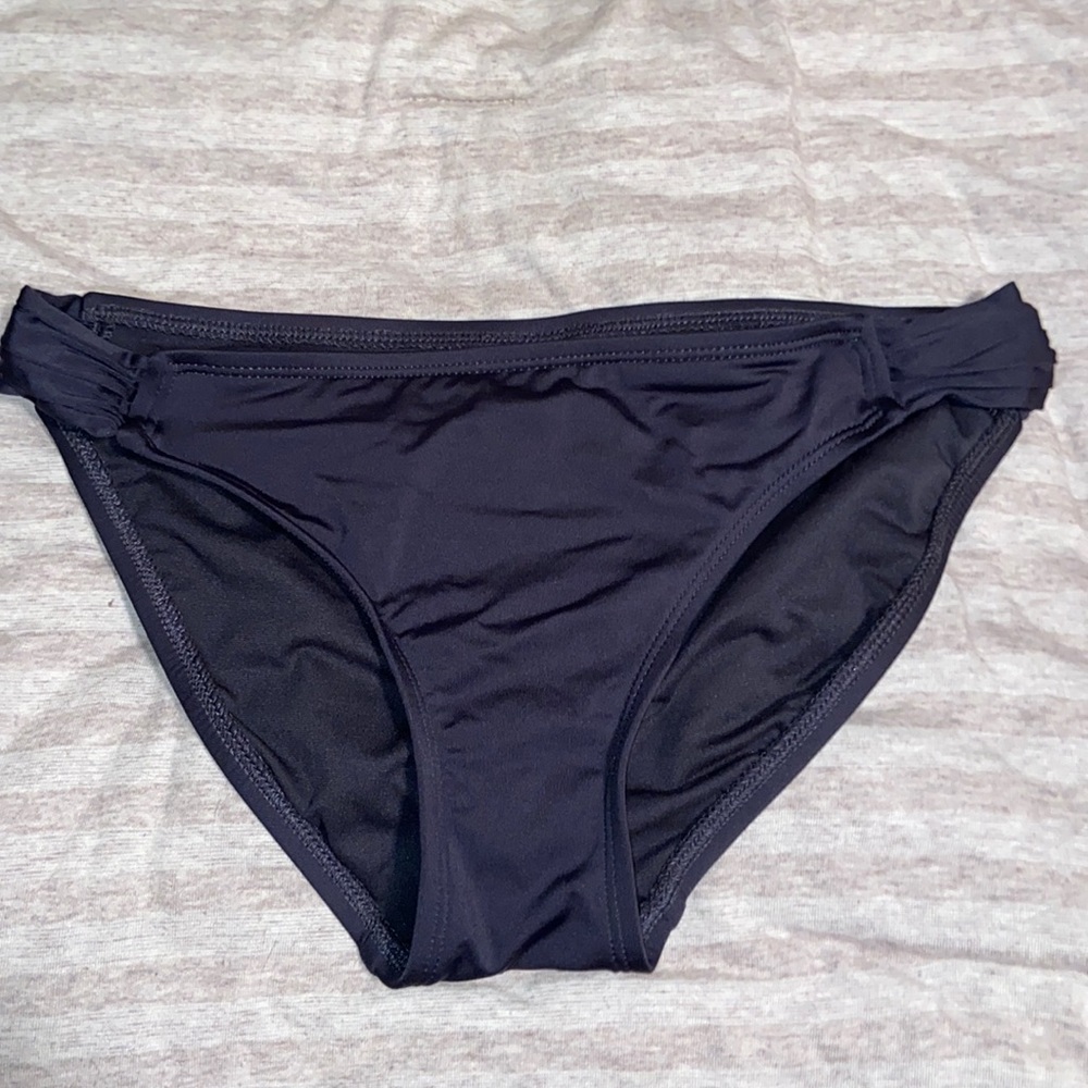 dark gray swim suit bottoms with side ruching